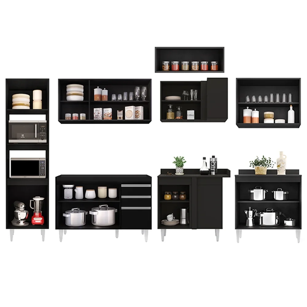 Armário de Cozinha Modulada de Canto 8 Peças CP01 Balcão Preto - Lumil