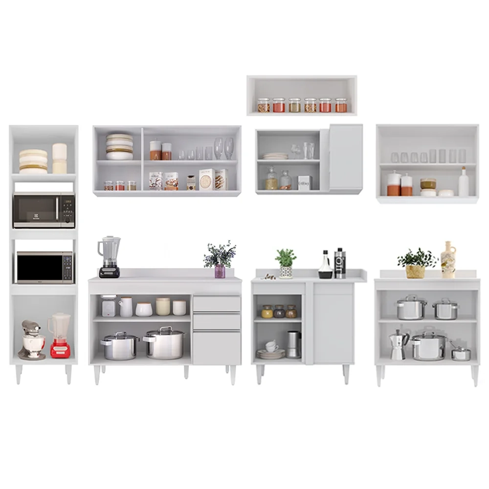 Armário de Cozinha Modulada de Canto 8 Peças CP02 Balcão com Tampo Branco - Lumil