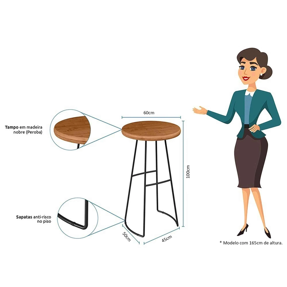 Mesa Bistrô Alta para Cozinha Estilo Industrial Aura D09 Peroba -  Mpozenato