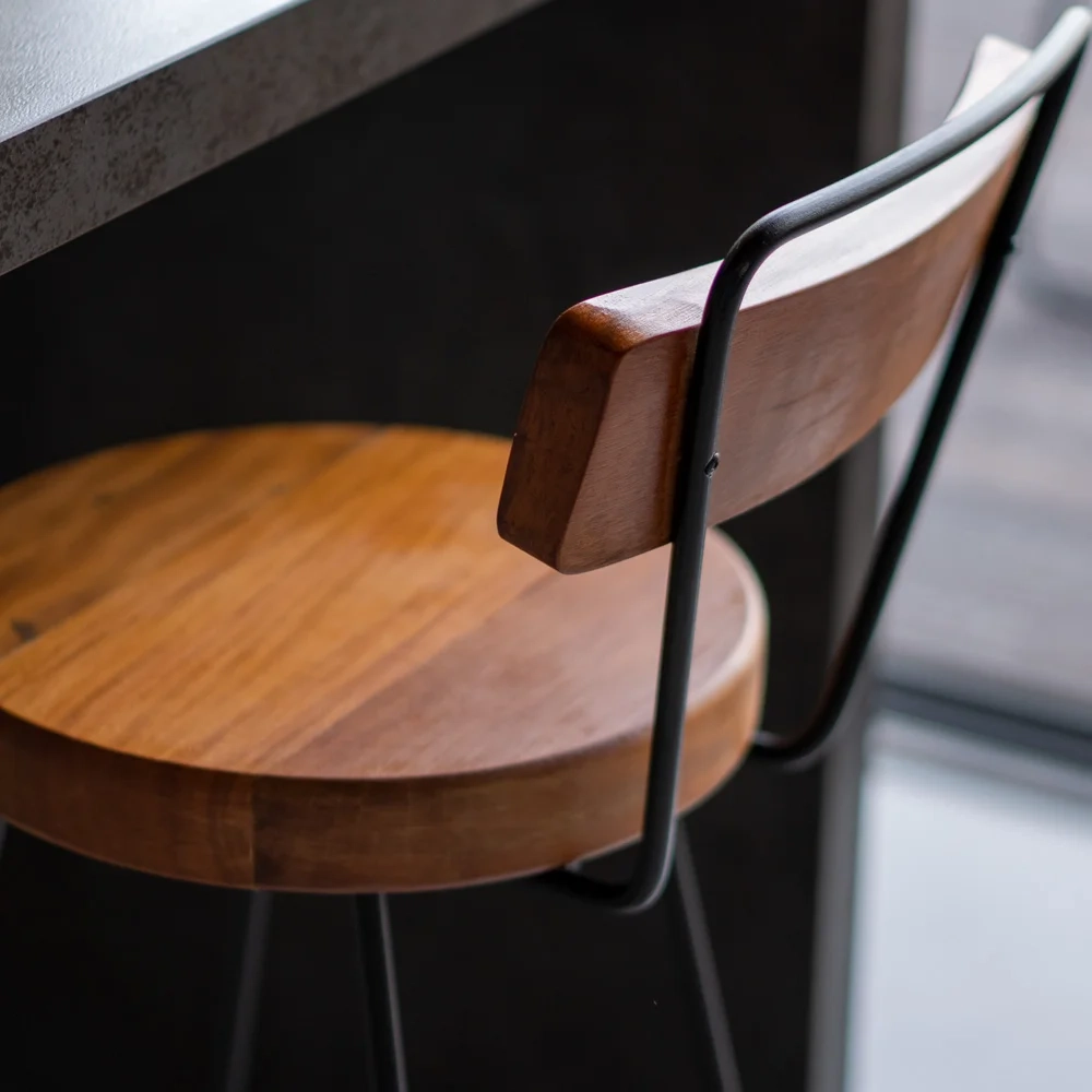 Kit 4 Banquetas Altas com Encosto para Cozinha Estilo Industrial Aura D09 Peroba - Mpozenato