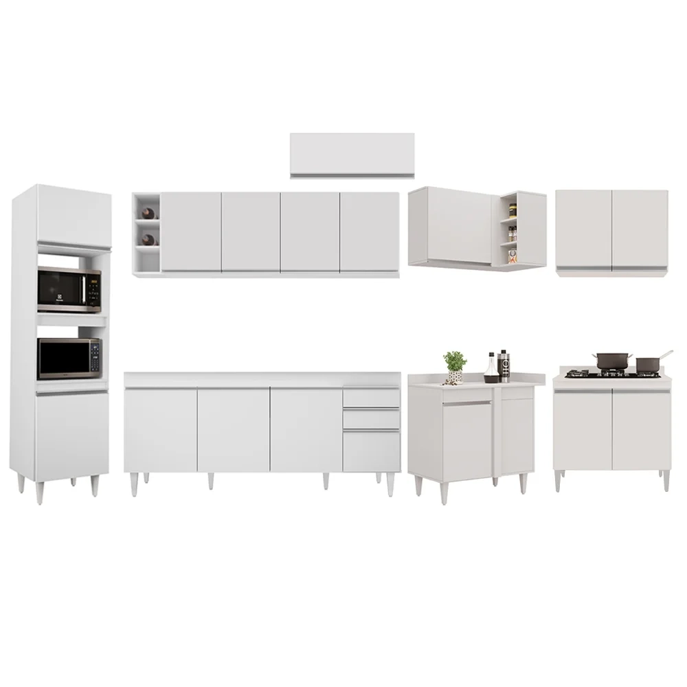 Armário de Cozinha Modulada de Canto 9 Peças CP04 Balcão Branco - Lumi