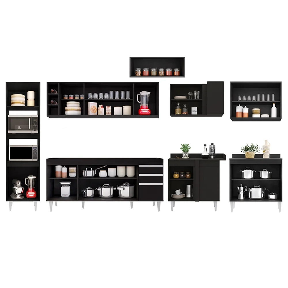 Armário de Cozinha Modulada de Canto 9 Peças CP04 Balcão Preto - Lumil