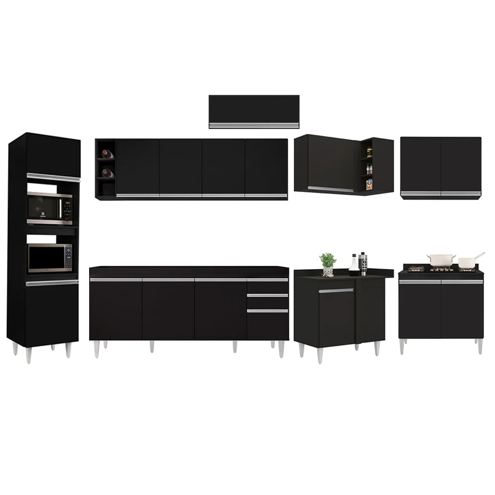 Armário de Cozinha Modulada de Canto 9 Peças CP04 Balcão Preto - Lumil