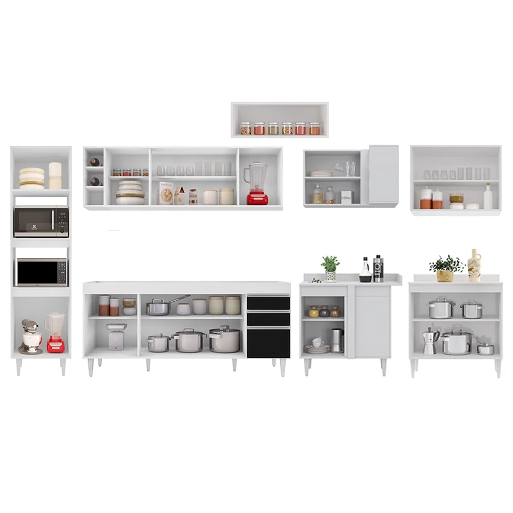 Armário de Cozinha Modulada de Canto 9 Peças CP04 Balcão Branco/Preto - Lumil