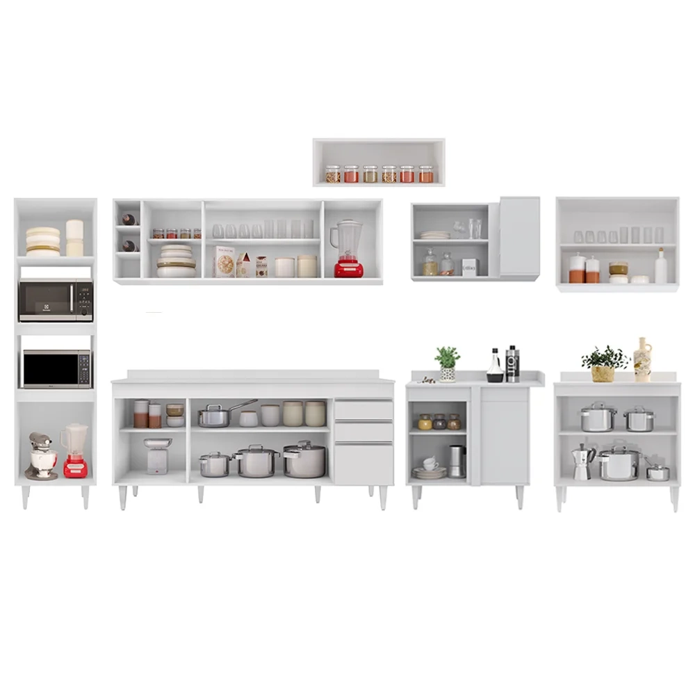 Armário de Cozinha Modulada de Canto 9 Peças CP05 Balcão com Tampo Branco - Lumil
