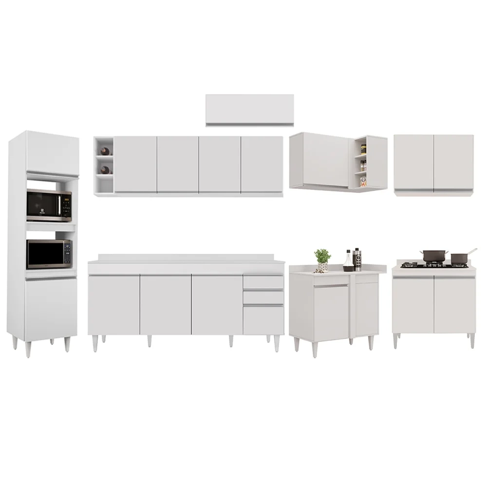 Armário de Cozinha Modulada de Canto 9 Peças CP05 Balcão com Tampo Branco - Lumil
