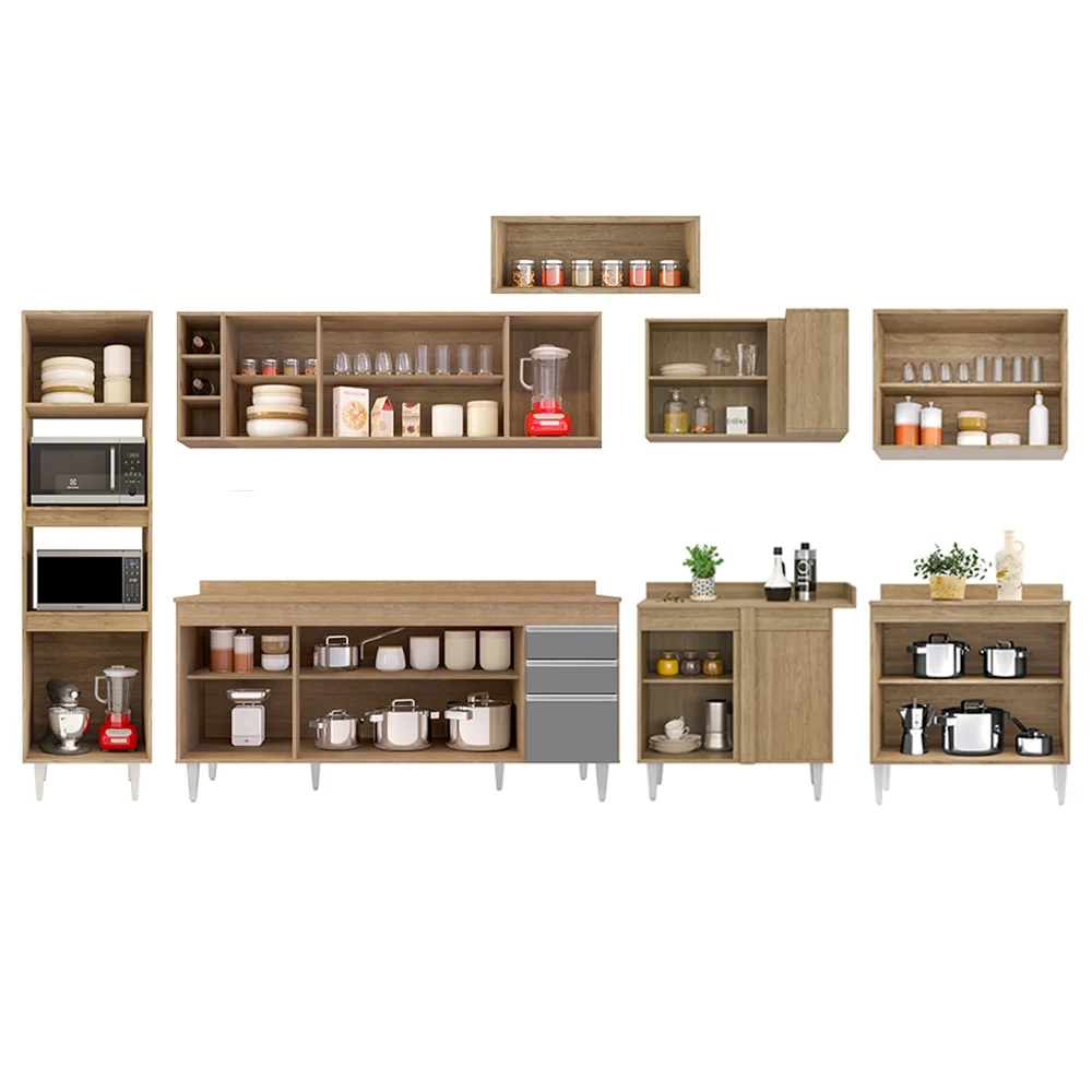 Armário de Cozinha Modulada de Canto 9 Peças CP05 Balcão com Tampo Castanho/Cinza - Lumil