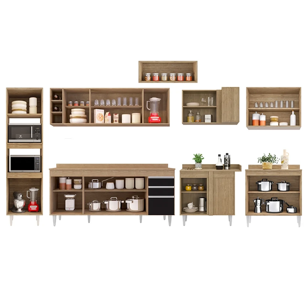 Armário de Cozinha Modulada de Canto 9 Peças CP05 Balcão com Tampo Castanho/Preto - Lumil