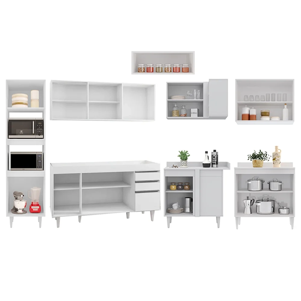 Armário de Cozinha Modulada de Canto 8 Peças CP07 Balcão Branco - Lumil