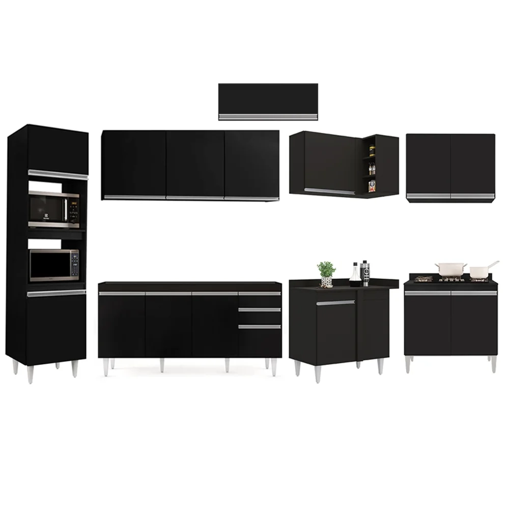 Armário de Cozinha Modulada de Canto 8 Peças CP07 Balcão Preto - Lumil