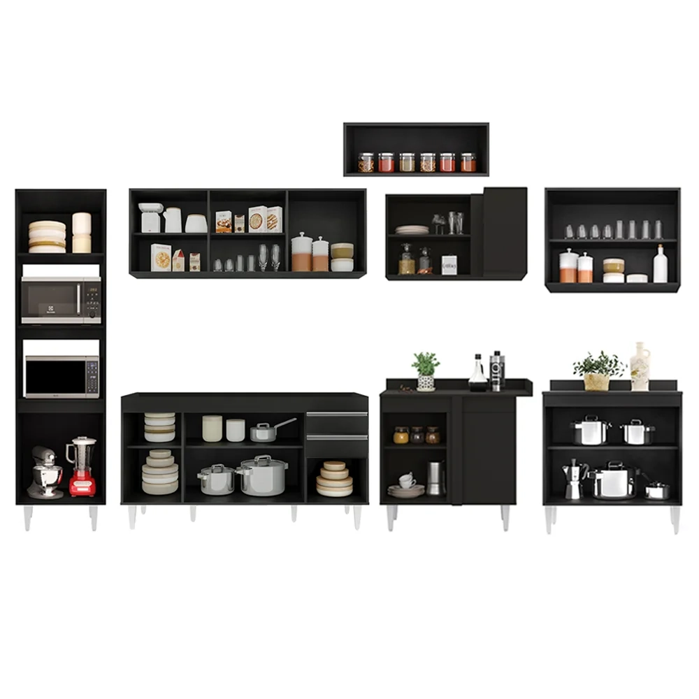 Armário de Cozinha Modulada de Canto 8 Peças CP07 Balcão Preto - Lumil
