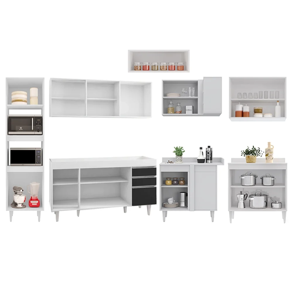 Armário de Cozinha Modulada de Canto 8 Peças CP07 Balcão Branco/Preto - Lumil