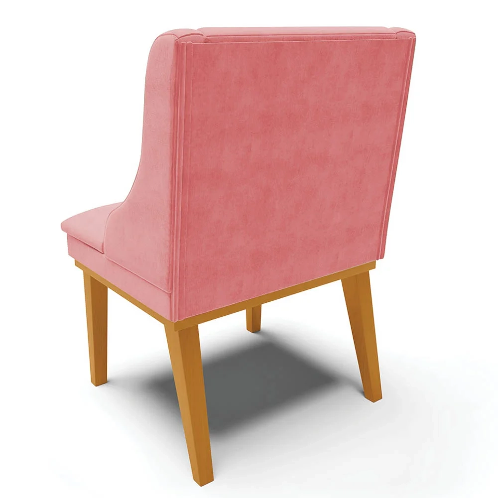 Kit 6 Cadeiras Estofadas para Sala de Jantar Base Fixa de Madeira Castanho Lia Suede Rosê - Ibiza