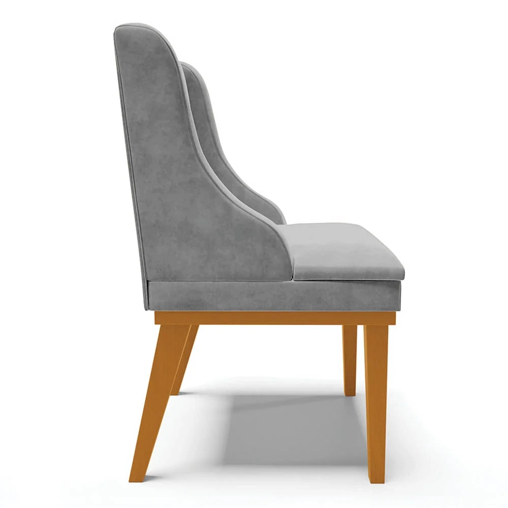 Kit 8 Cadeiras Estofadas para Sala de Jantar Base Fixa de Madeira Castanho Lia Suede Cinza - Ibiza