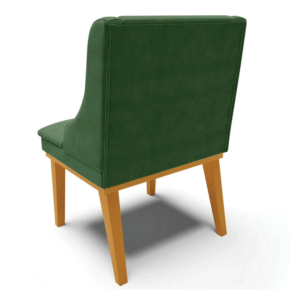 Kit 8 Cadeiras Estofadas para Sala de Jantar Base Fixa de Madeira Castanho Lia Suede Verde - Ibiza