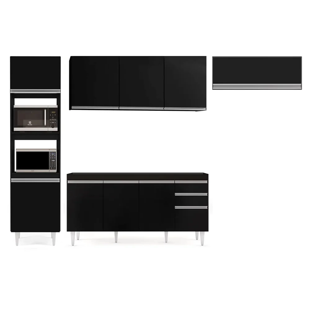 Armário de Cozinha Modulada 4 Peças CP10 Balcão Preto - Lumil