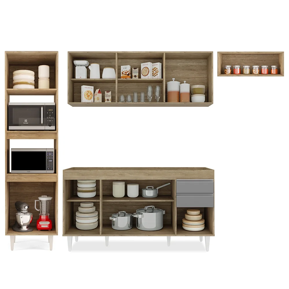 Armário de Cozinha Modulada 4 Peças CP10 Balcão Castanho/Cinza - Lumil