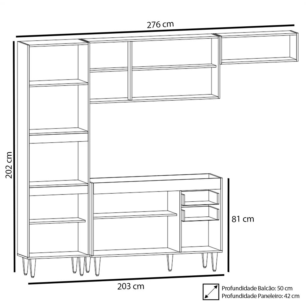 Armário de Cozinha Modulada 4 Peças CP10 Balcão Branco/Preto - Lumil