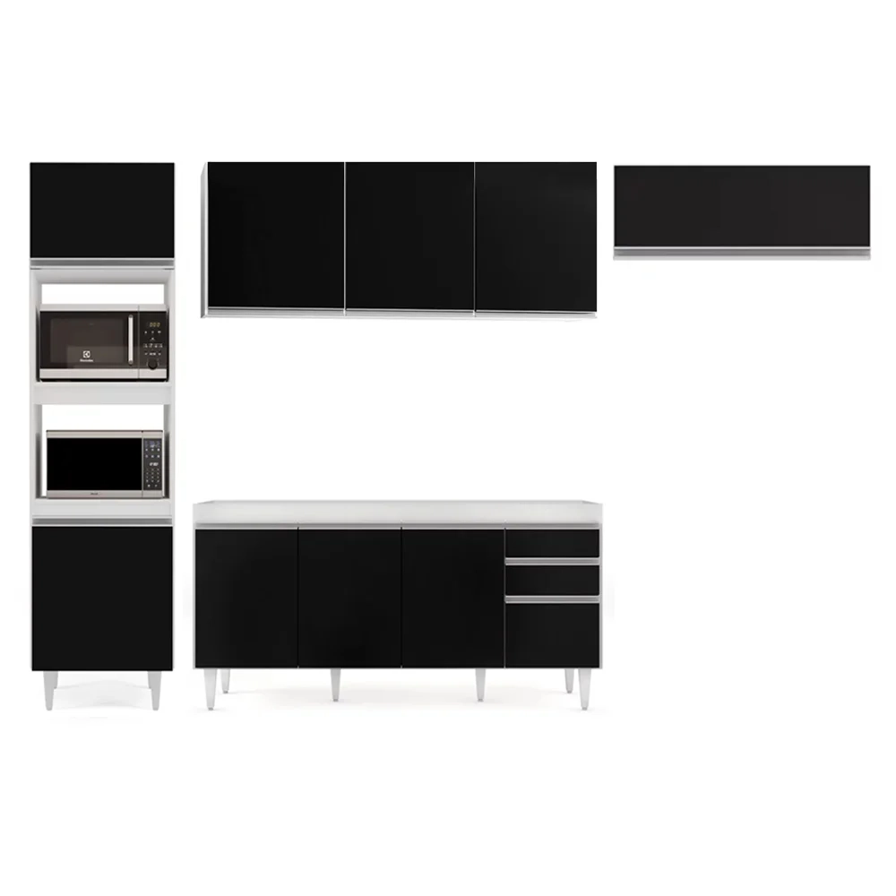 Armário de Cozinha Modulada 4 Peças CP10 Balcão Branco/Preto - Lumil