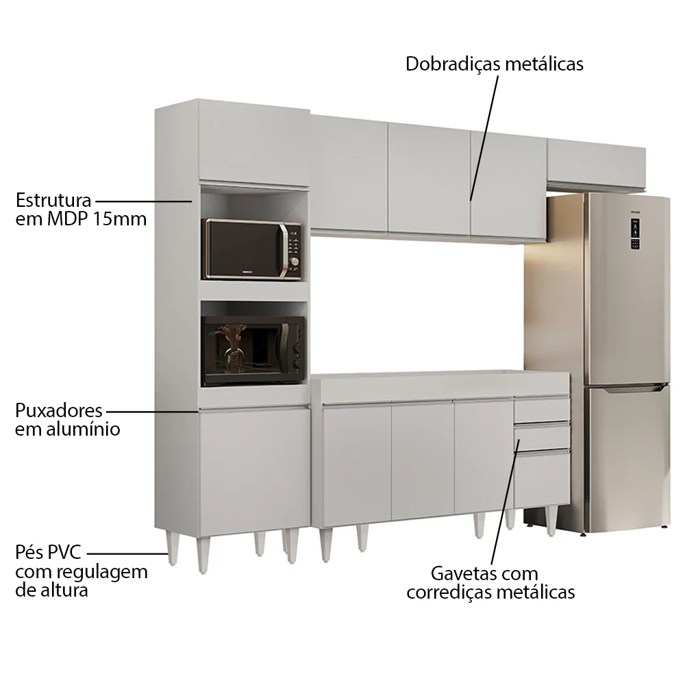 Armário de Cozinha Modulada 4 Peças CP10 Balcão Branco - Lumil