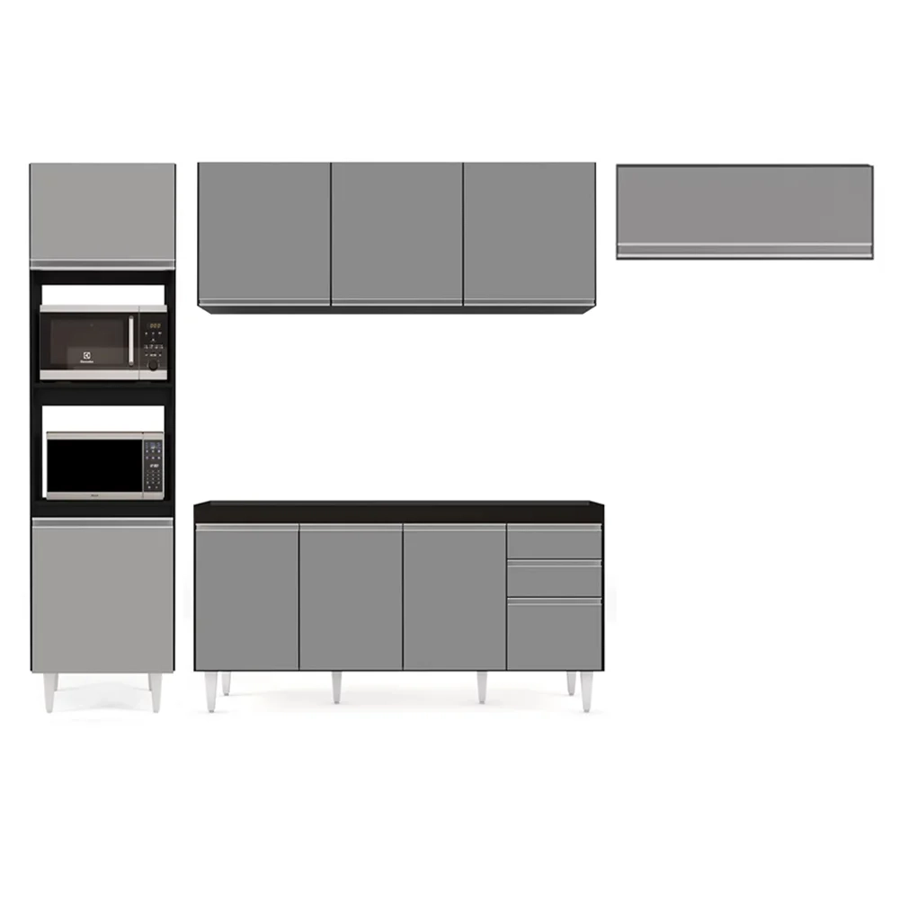 Armário de Cozinha Modulada 4 Peças CP10 Balcão Preto/Cinza - Lumil