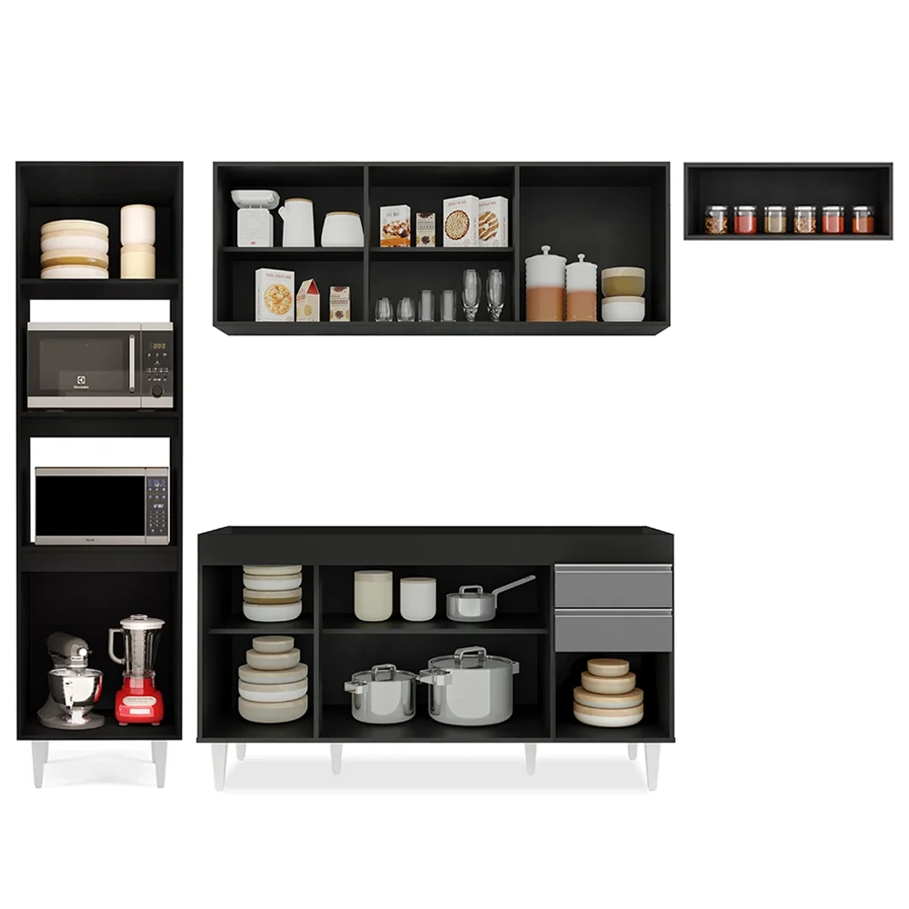 Armário de Cozinha Modulada 4 Peças CP10 Balcão Preto/Cinza - Lumil