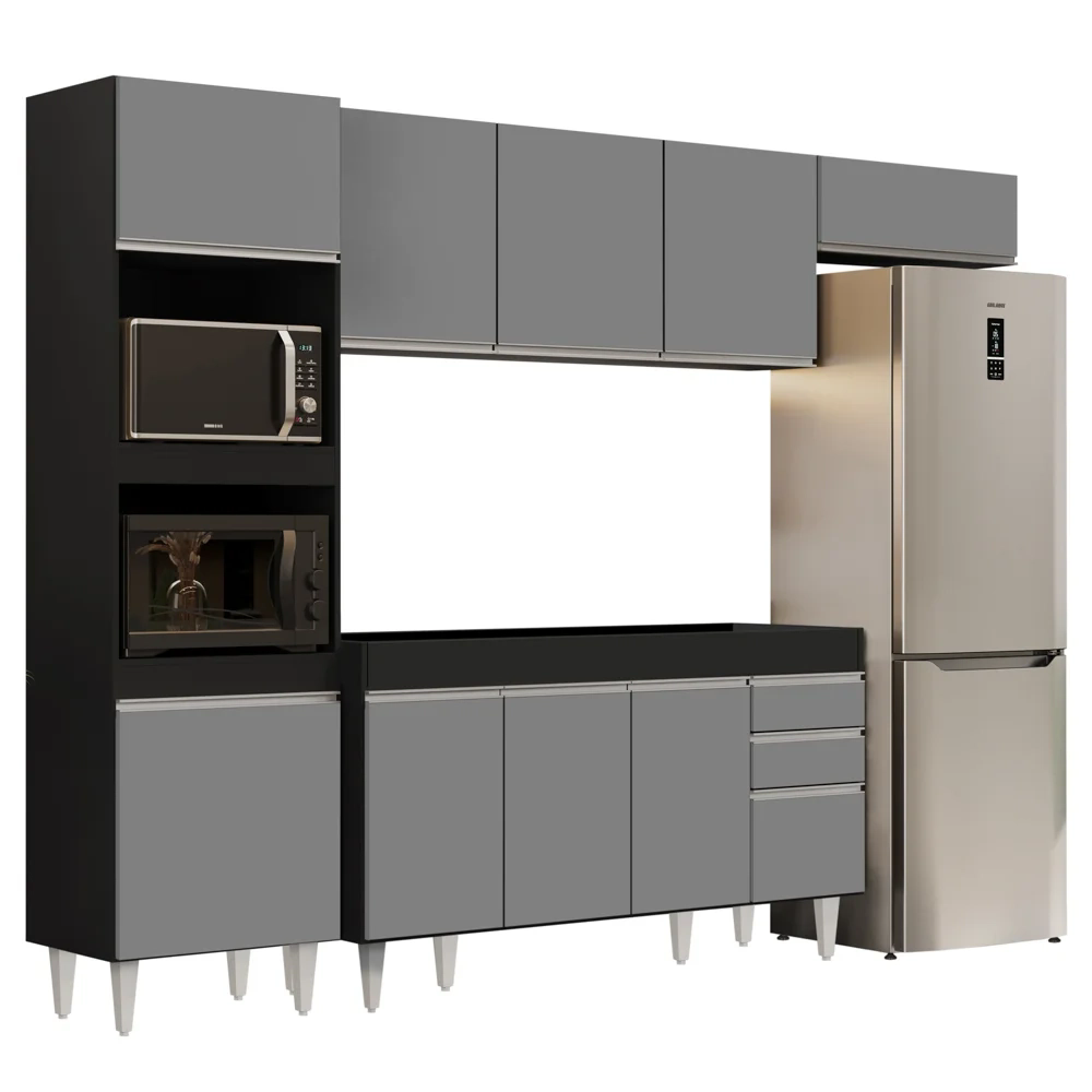 Armário de Cozinha Modulada 4 Peças CP10 Balcão Preto/Cinza - Lumil