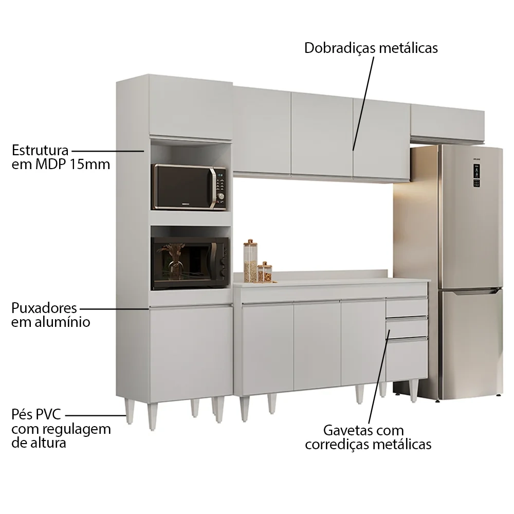 Armário de Cozinha Modulada 4 Peças CP11 Balcão com Tampo Branco - Lumil