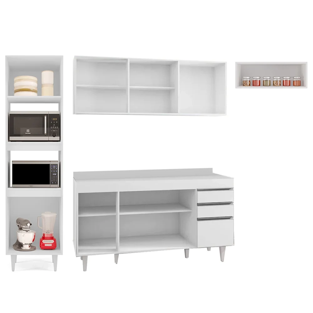 Armário de Cozinha Modulada 4 Peças CP11 Balcão com Tampo Branco - Lumil