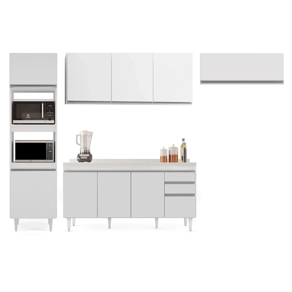 Armário de Cozinha Modulada 4 Peças CP11 Balcão com Tampo Branco - Lumil