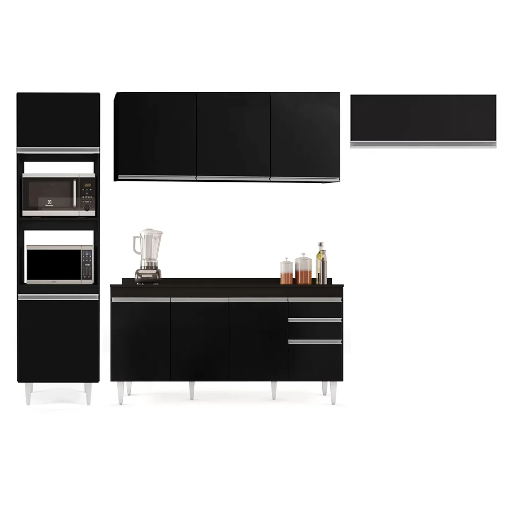 Armário de Cozinha Modulada 4 Peças CP11 Balcão com Tampo Preto - Lumil
