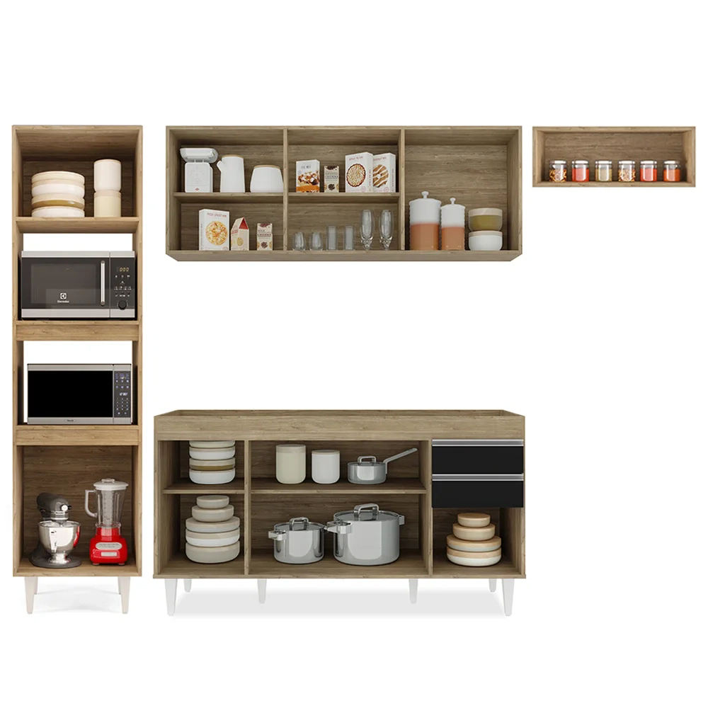 Armário de Cozinha Modulada 4 Peças CP10 Balcão Castanho/Preto - Lumil