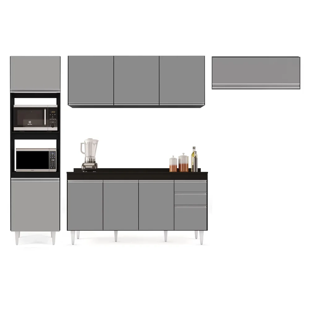 Armário de Cozinha Modulada 4 Peças CP11 Balcão com Tampo Preto/Cinza - Lumil