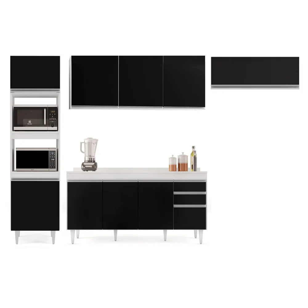 Armário de Cozinha Modulada 4 Peças CP11 Balcão com Tampo Branco/Preto - Lumil