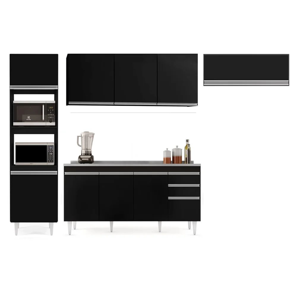 Armário de Cozinha Modulada 4 Peças CP12 Balcão com Pia Inox Preto - Lumil