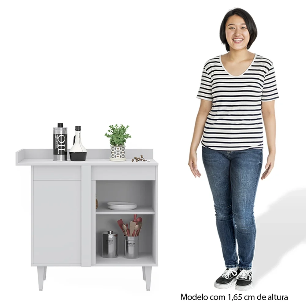 Balcão de Canto Reto com Tampo 1 Porta Denver Branco - Lumil