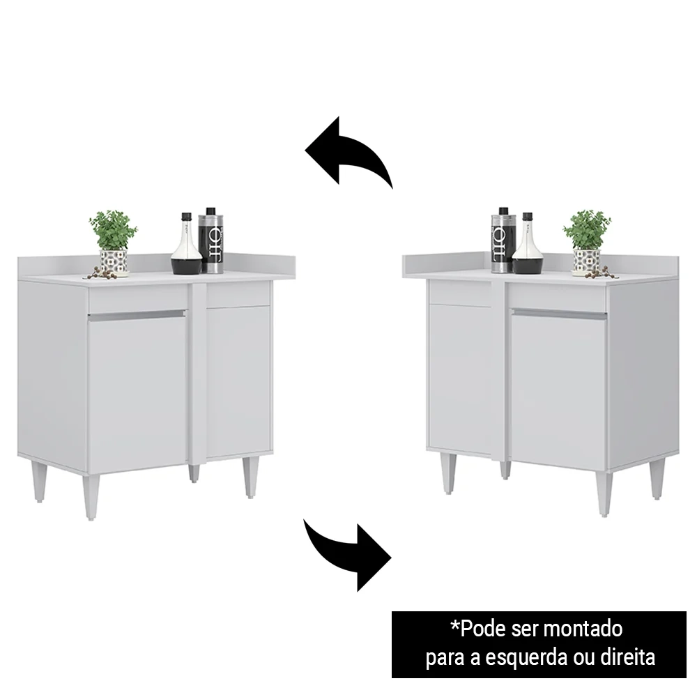 Balcão de Canto Reto com Tampo 1 Porta Denver Branco - Lumil