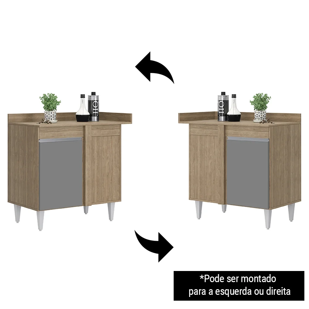 Balcão de Canto Reto com Tampo 1 Porta Denver Castanho/Cinza - Lumil