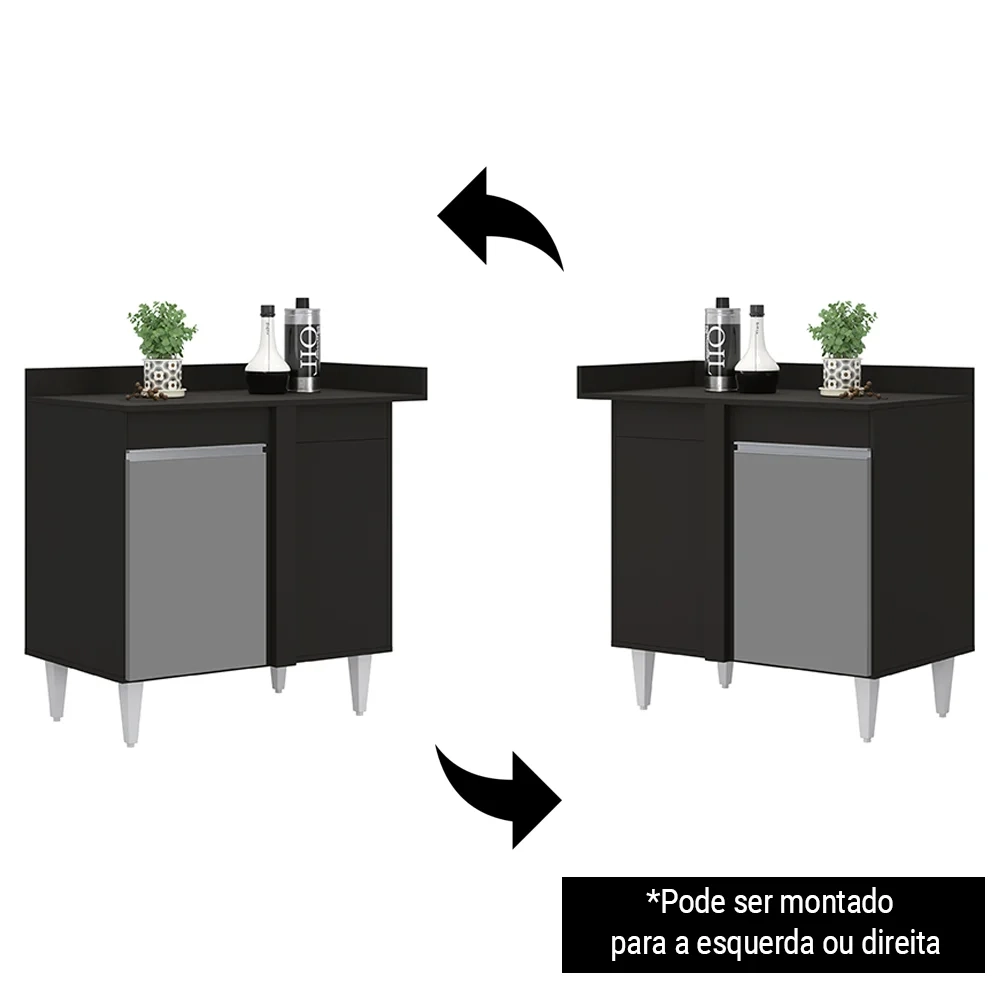 Balcão de Canto Reto com Tampo 1 Porta Denver Preto/Cinza - Lumil