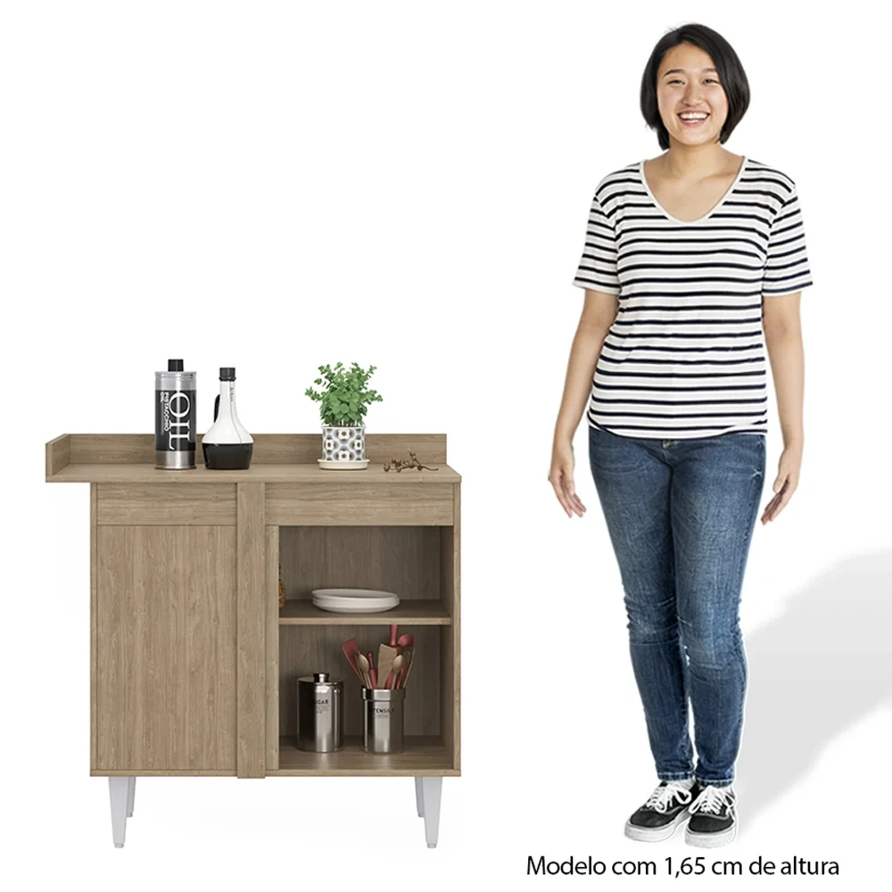 Balcão de Canto Reto com Tampo 1 Porta Denver Castanho/Preto - Lumil