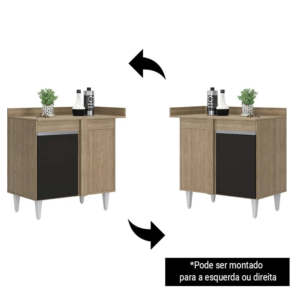 Balcão de Canto Reto com Tampo 1 Porta Denver Castanho/Preto - Lumil