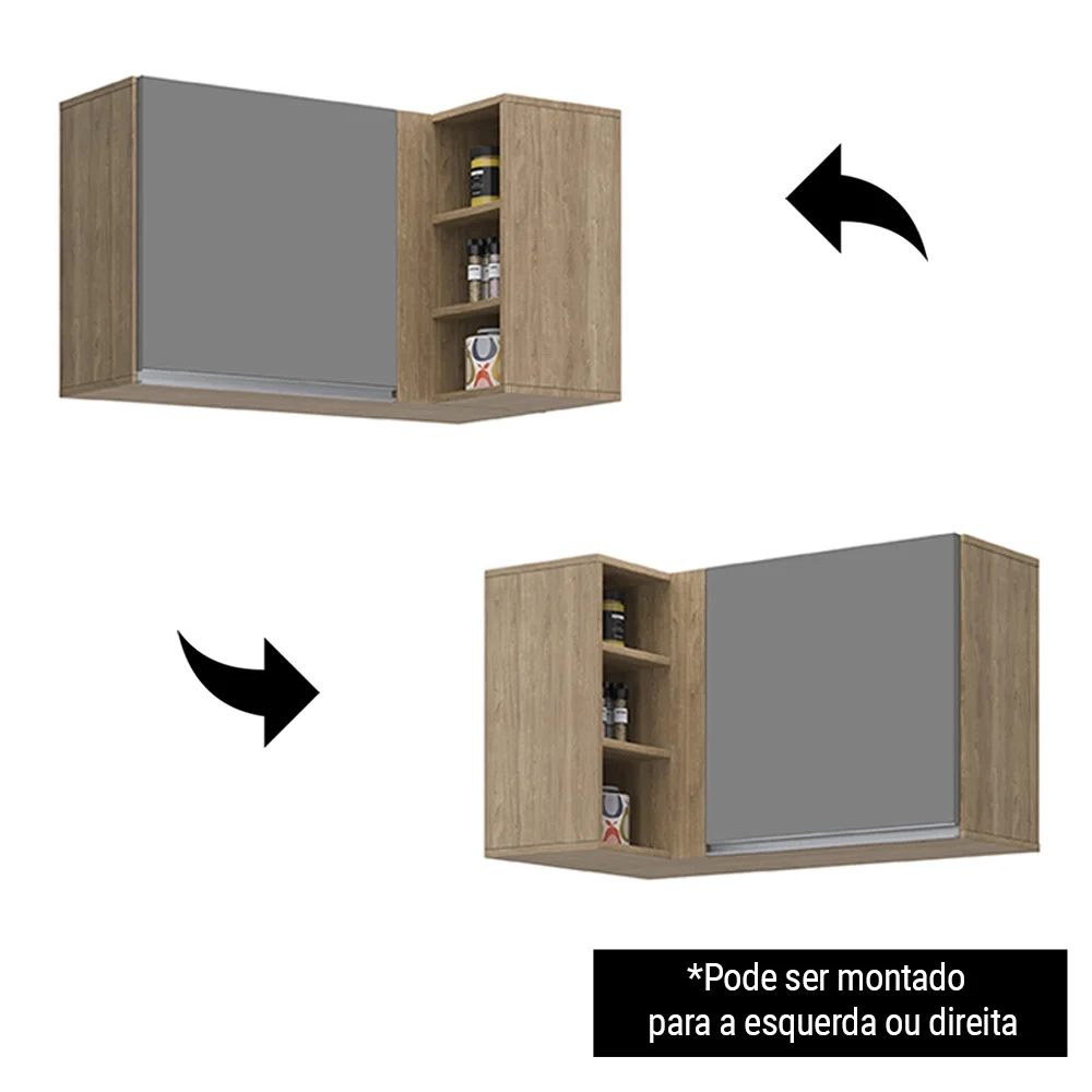 Armário Aéreo de Canto Reto Com Nicho Adega Austin Castanho/Cinza - Lumil