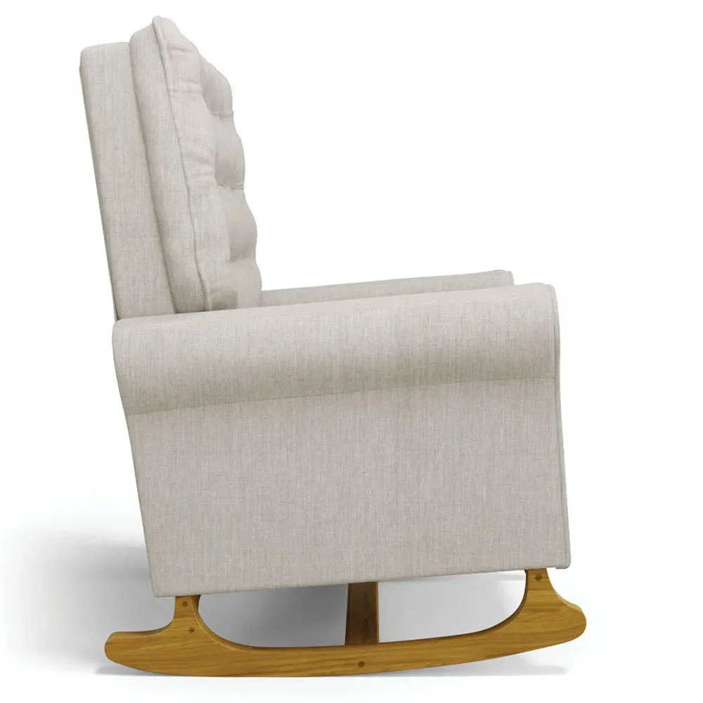 Poltrona de Amamentação e Descanso Base Madeira Balanço Brenda G05 Linho Bege - Mpozenato