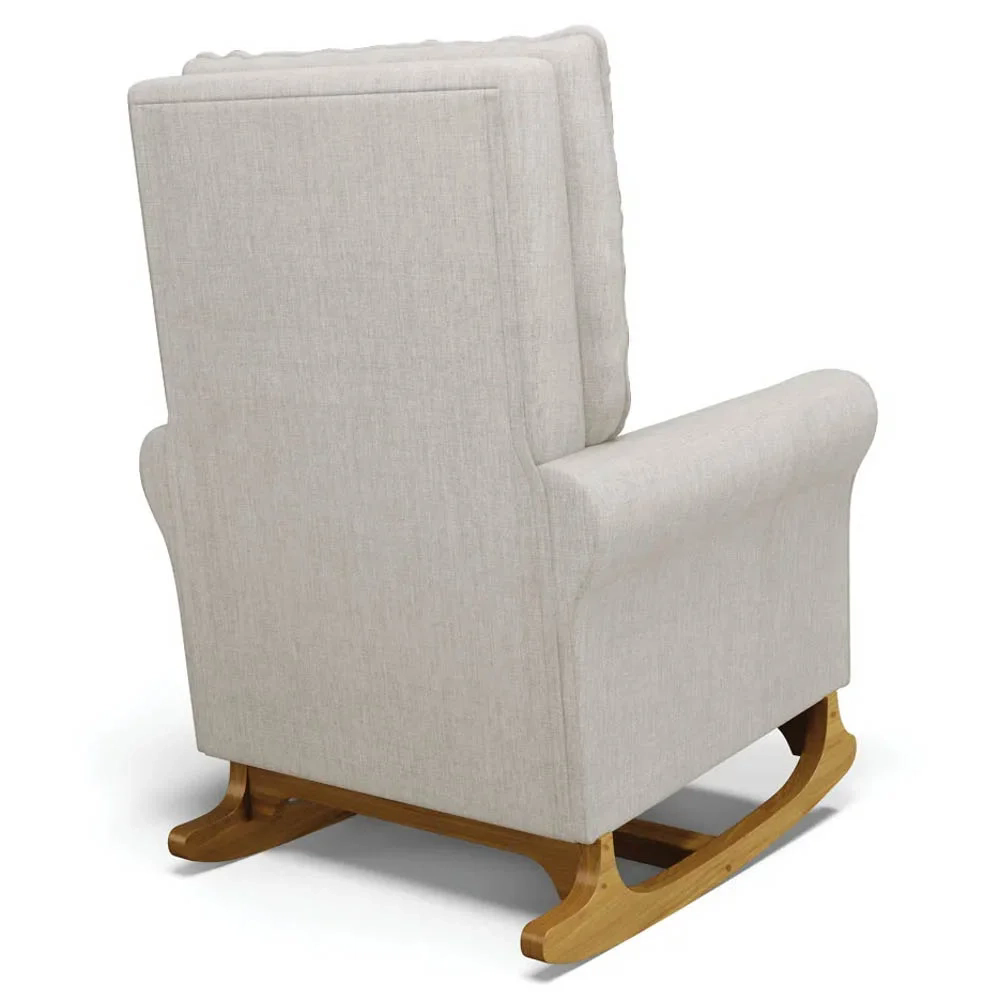 Poltrona de Amamentação e Descanso Base Madeira Balanço Brenda G05 Linho Bege - Mpozenato