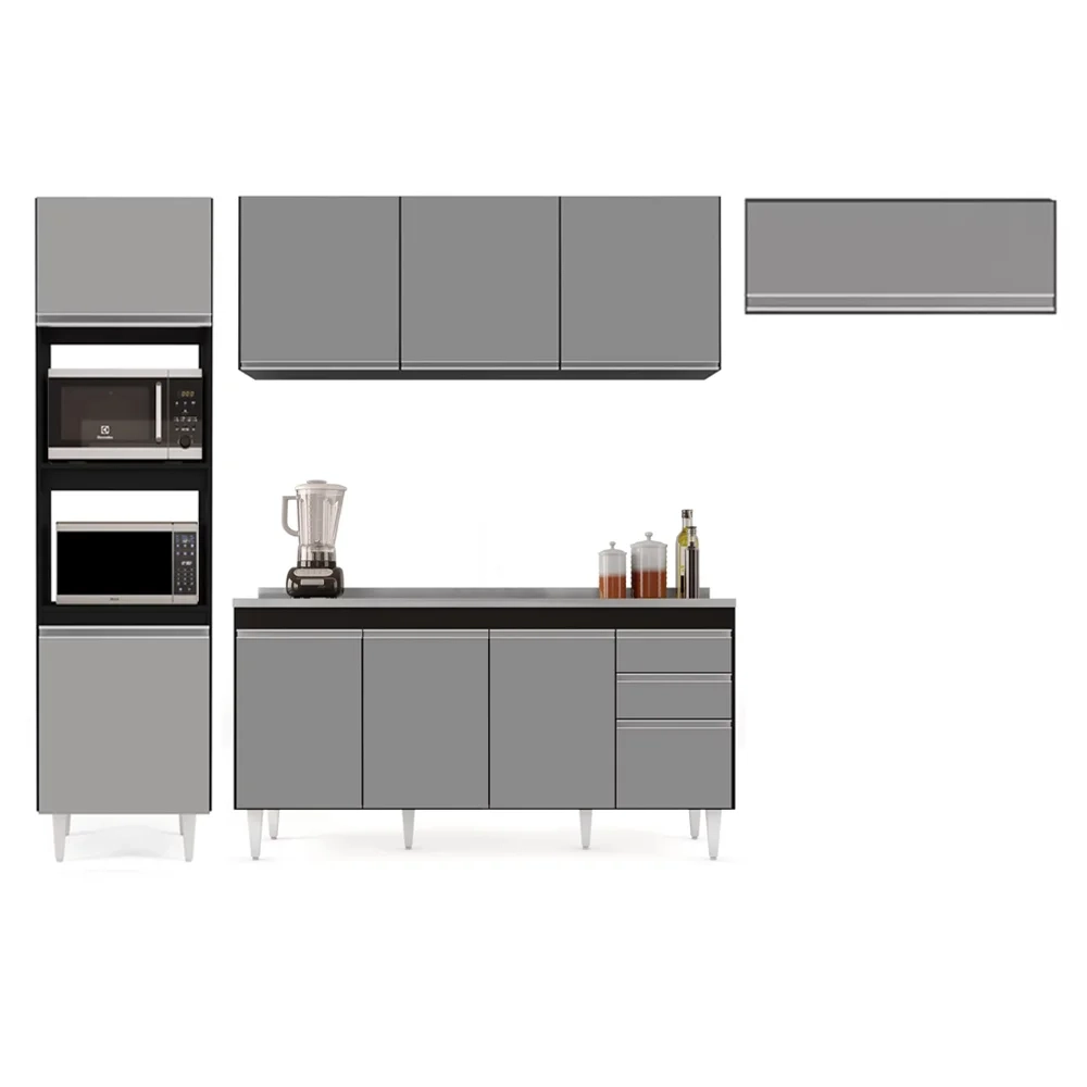 Armário de Cozinha Modulada 4 Peças CP12 Balcão com Pia Inox Preto/Cinza - Lumil