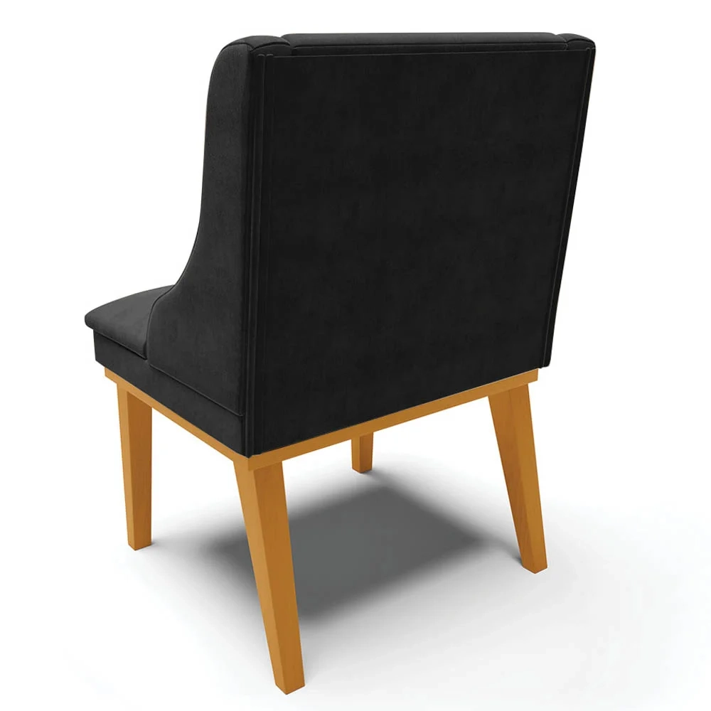 Kit 10 Cadeiras Estofadas para Sala de Jantar Base Fixa de Madeira Castanho Lia Suede Preto - Ibiza