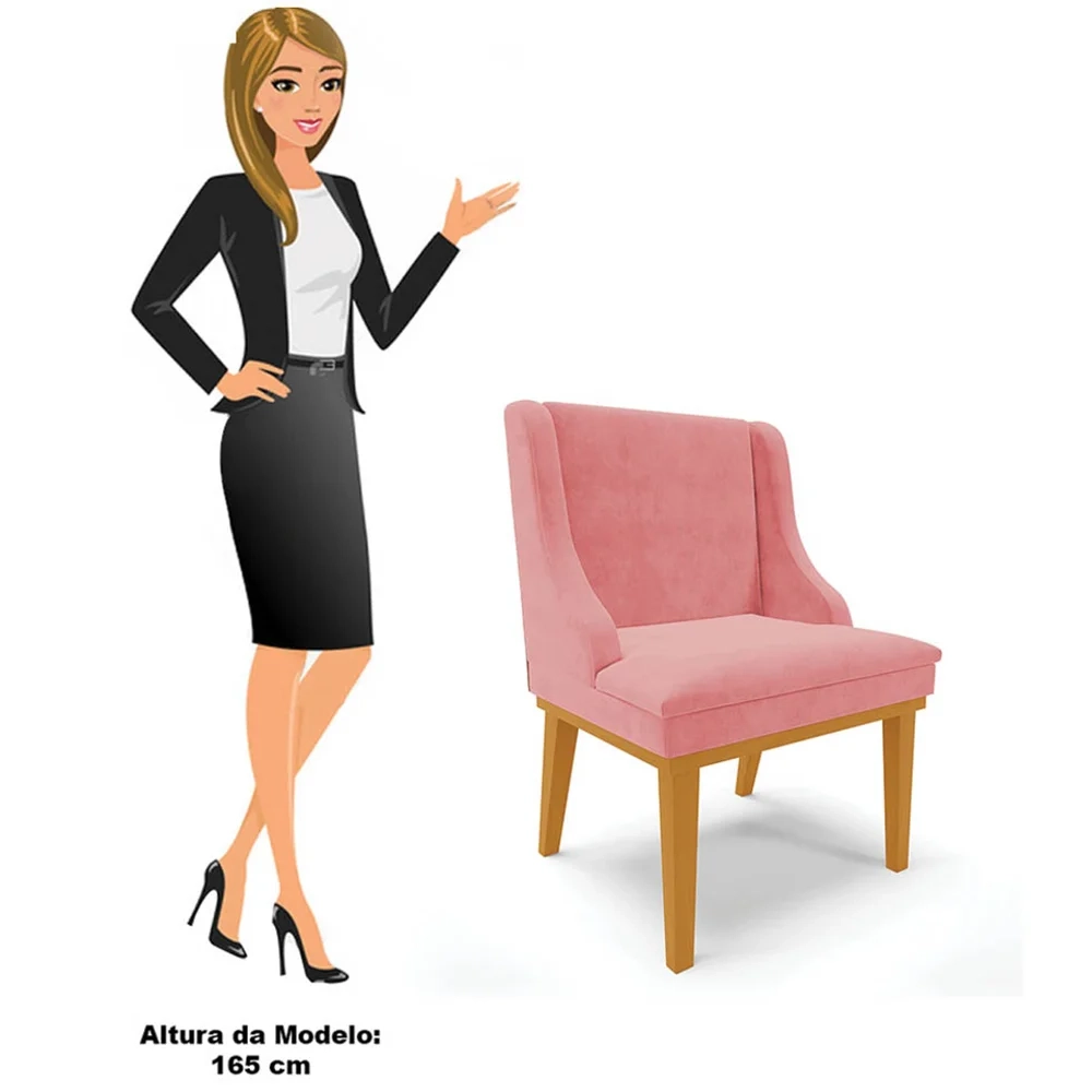 Kit 10 Cadeiras Estofadas para Sala de Jantar Base Fixa de Madeira Castanho Lia Suede Rosê - Ibiza
