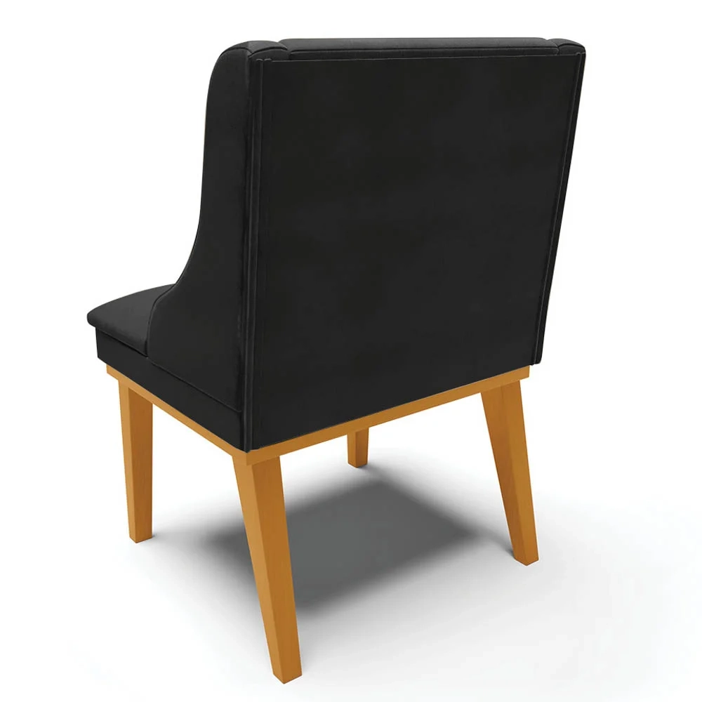 Kit 2 Cadeiras Estofadas para Sala de Jantar Base Fixa de Madeira Castanho Lia Veludo Preto - Ibiza