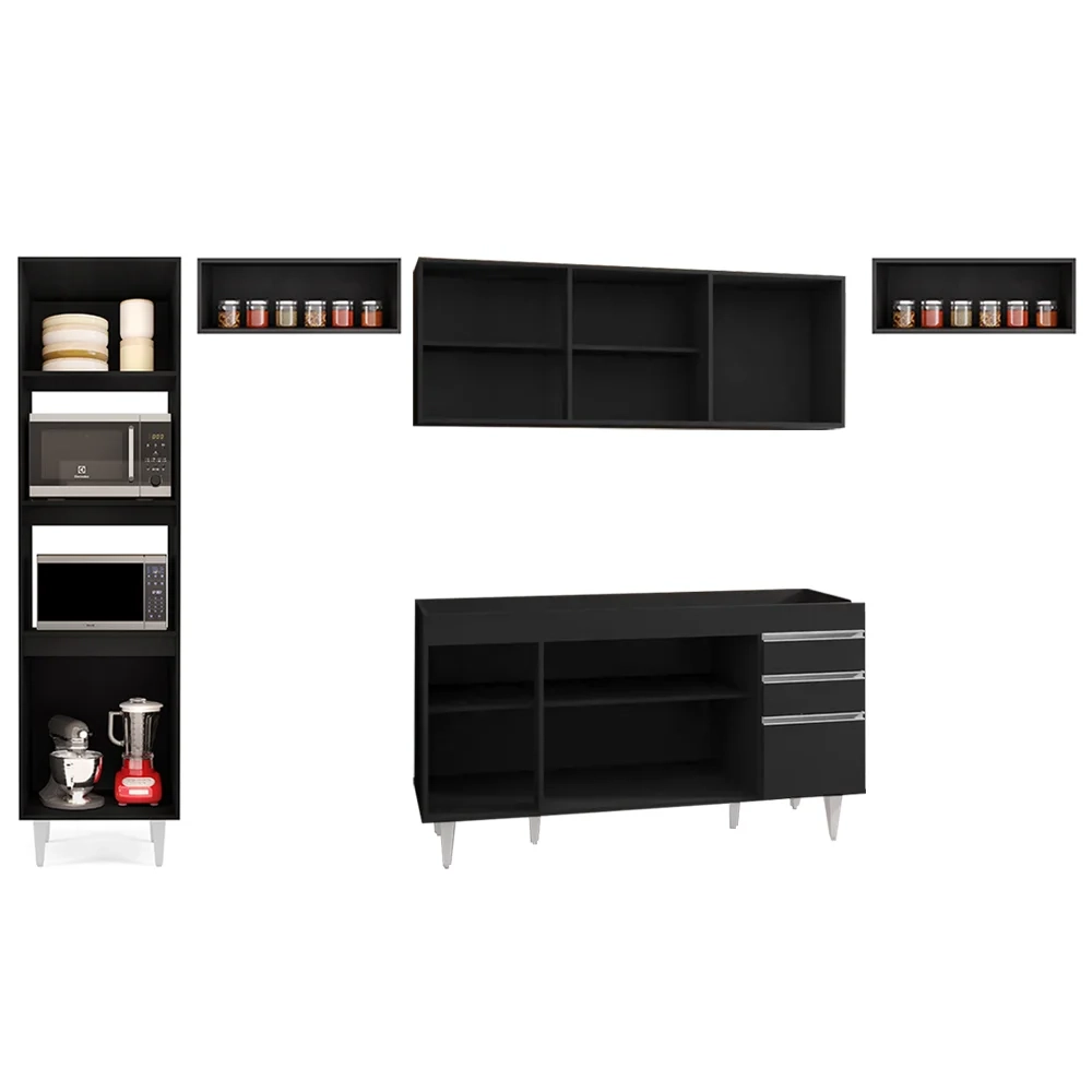 Armário de Cozinha Modulada 5 Peças CP13 Balcão Preto - Lumil