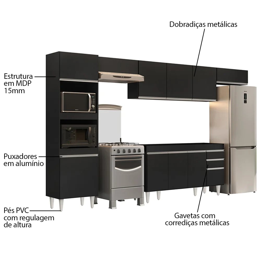 Armário de Cozinha Modulada 5 Peças CP13 Balcão Preto - Lumil